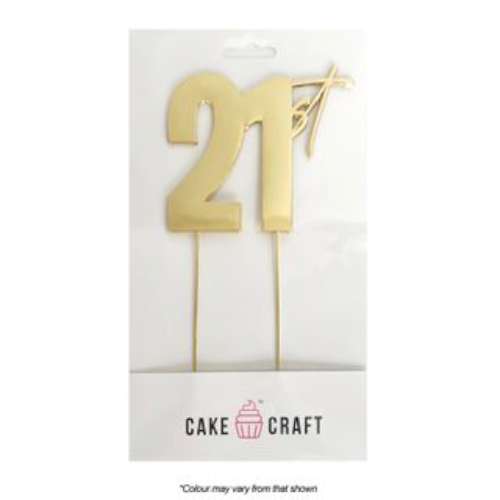 21st Metal Cake Topper - Gold - Click Image to Close